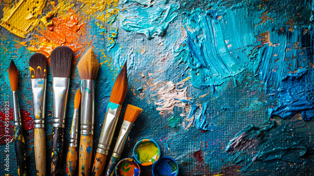 Fototapeta premium A creative workspace with art supplies
