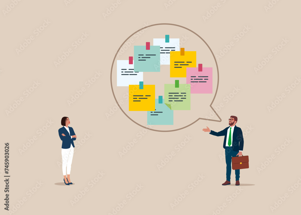 People or couple talk or have lively discussion. Sorting important or urgency tasks, prioritize work for project management. Flat vector illustration. People or couple talk or have lively discussion. Sorting important or urgency tasks, prioritize work for project management. Flat vector illustration.