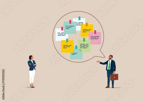 People or couple talk or have lively discussion. Sorting important or urgency tasks, prioritize work for project management. Flat vector illustration.