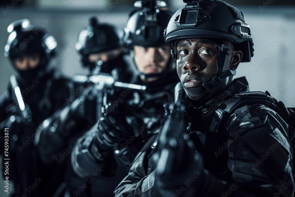 a multiethnic law enforcement team gearing up for duty a multiethnic law enforcement team gearing up for duty