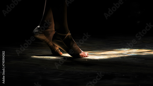 a photo of a ballerina's pointe foot on stage