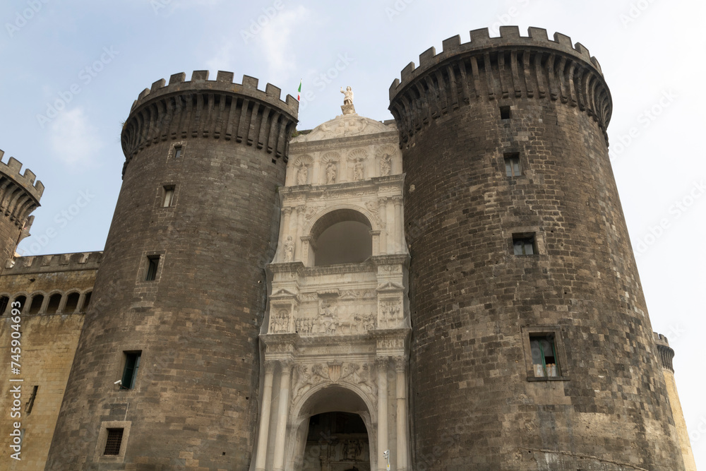 The medieval castle of Maschio Angioino or Castel Nuovo (New Castle) in Naples, Italy.