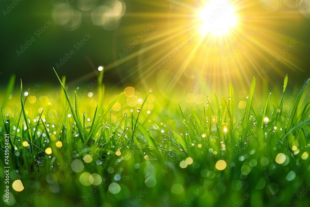 Bright Sun Shining Over Green Grass