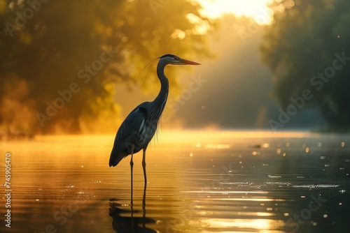 Bird Standing in Water at Sunset © Yana