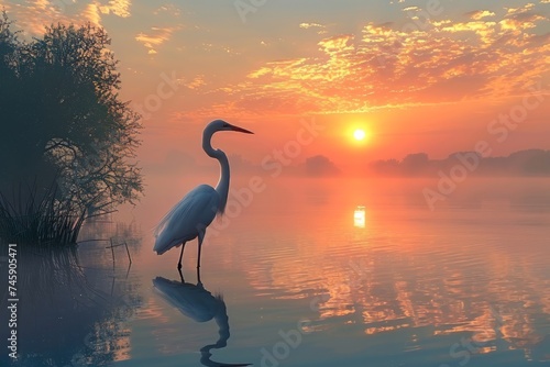 Large Bird Standing on Top of Body of Water © Yana