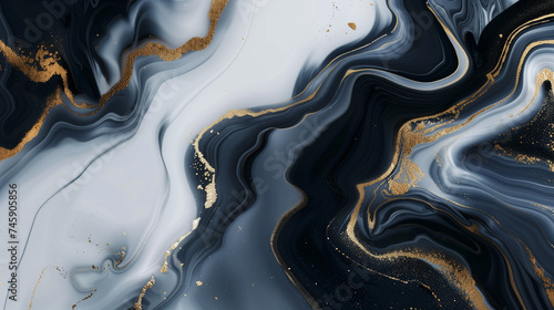Opulent Swirls: Luxurious Black and Gold Marble Texture Abstract