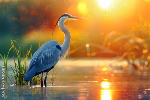 Blue Heron Standing in Water © Yana