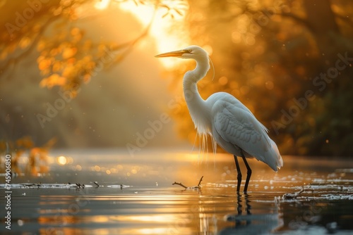 White Heron Standing in Water