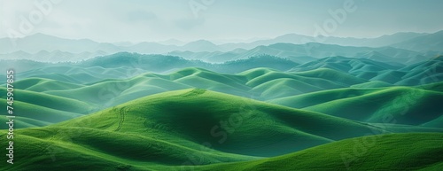 Early Morning Light Over Expansive Green Hills: Wide Open Sky and Lush Landscape