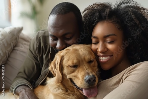 Married Couple Relaxing on Couch With Dog