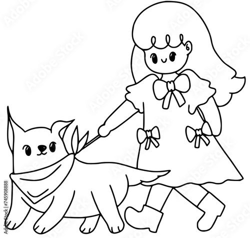 girl leads dog