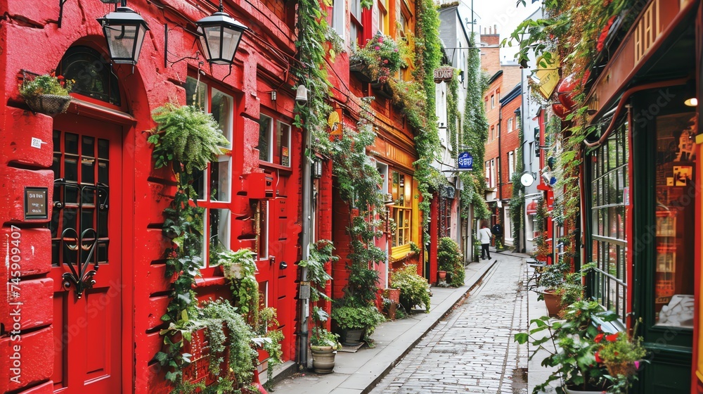 Vibrant Urban Alley in Red