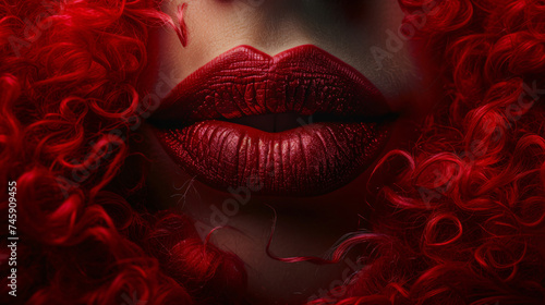 Background with Red Lips with Red Lipstick. Red.