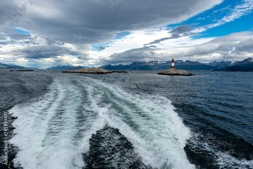 end of the world lighthouse in ushuaia argentina on an island of rocks in the beagle channel