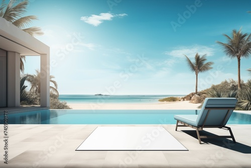 beach chair and swimming pool in front of pool villa background for beautiful and relax design