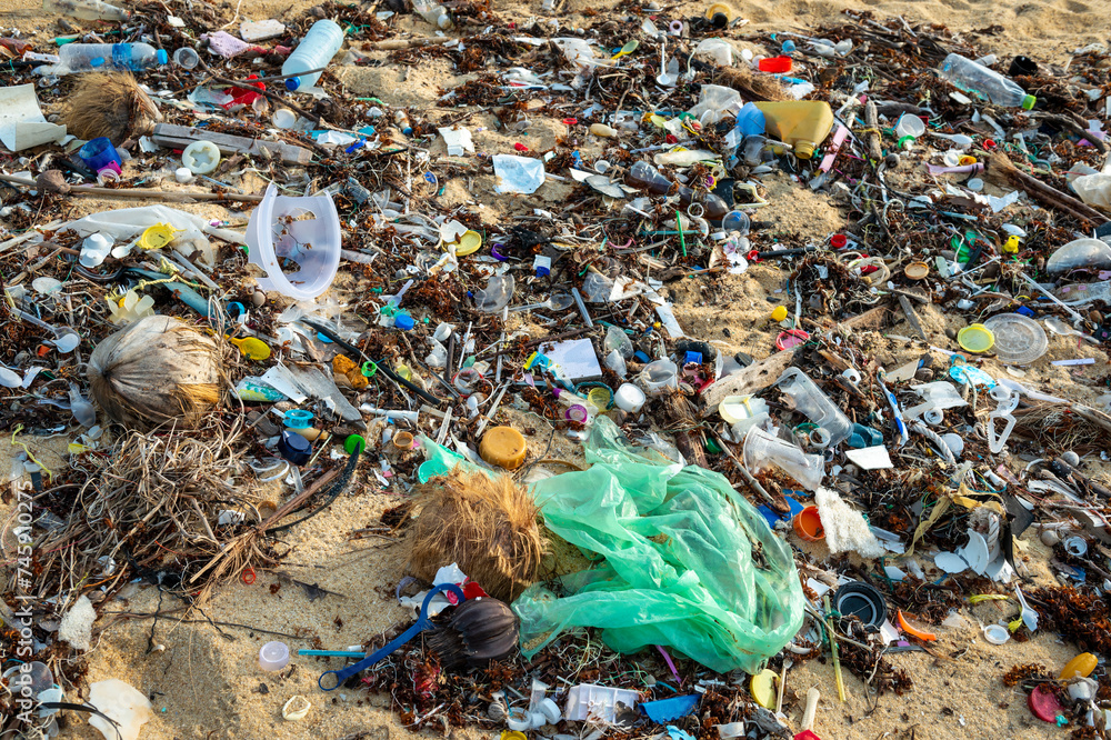 Piles of rubbish on the beach Piles of rubbish on the beach