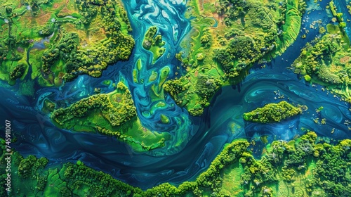 Lifeblood of the Landscape: A Vast, Meandering River Delta Surrounded by Lush Vegetation from Above