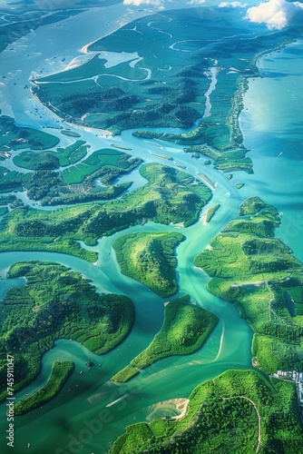 Nature's Intricate Patterns: Breathtaking Aerial Perspective of a Vibrant River Delta Ecosystem photo