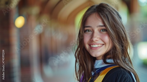 smiling university girl, graduation clothes. ai generated photo