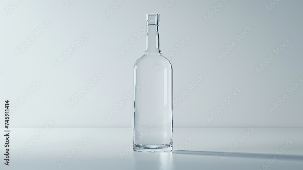 The purity and clarity of Russian vodka captured in a minimalist image of a bottle isolated against a white background The purity and clarity of Russian vodka captured in a minimalist image of a bottle isolated against a white background