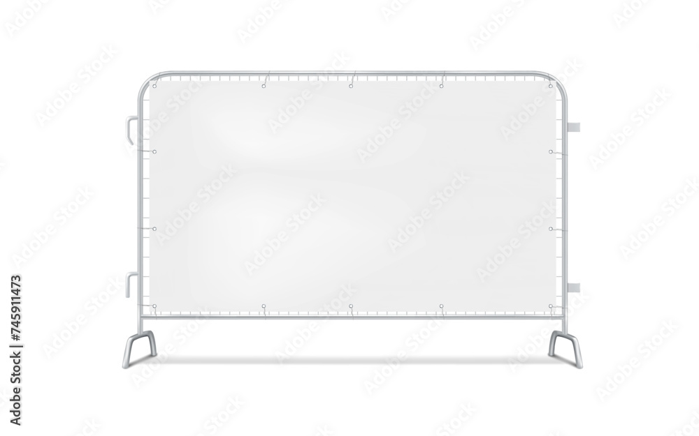 Metal interlocking barricade fence with white blank grommet banner ...