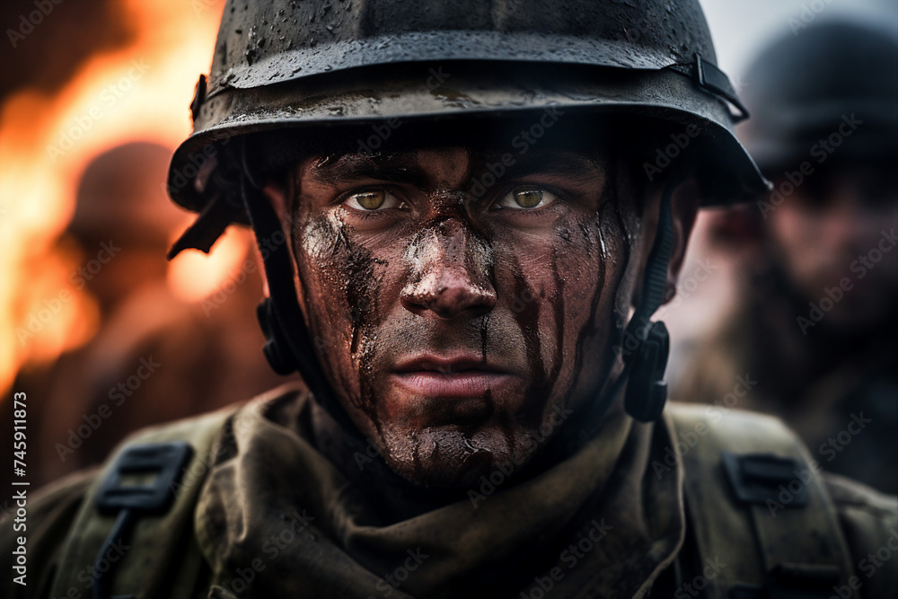 Ukrainian military army soldiers in uniform with weapons in war fighting against aggressor generative AI Ukrainian military army soldiers in uniform with weapons in war fighting against aggressor generative AI