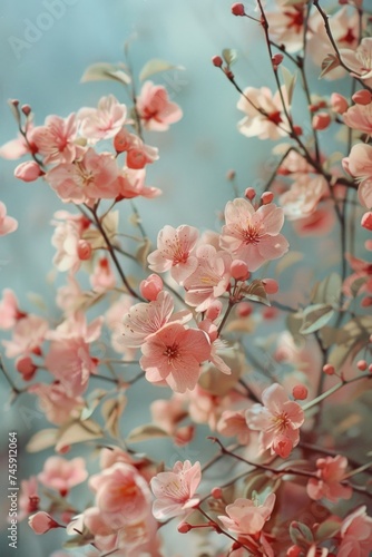 Dreamy Spring Blossom: Close-Up of Apricot Branches with Tender Soft Pink Petals, Light Creating a Serene, Floral Atmosphere