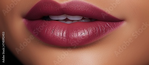 Sensual Female Lips Close-Up: Captivating Detail of Fashion Coffee Lipstick Makeup