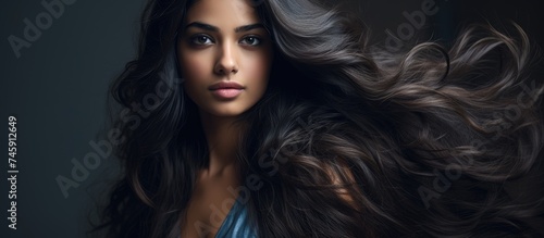 Elegant Indian Woman Showcasing Her Alluring Long Brown Hair for a Fashion Photoshoot