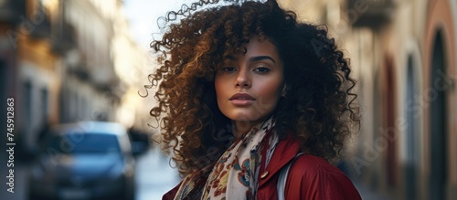 Stylish Afro-Latin Woman Flaunting Trendy Milan Street Fashion with Confidence and Grace