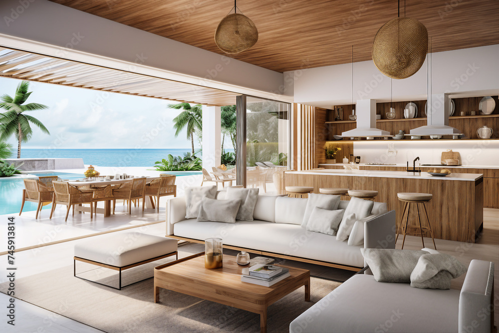 Fototapeta premium Generated with AI image of luxurious infinityl villa or hotel with beautiful view