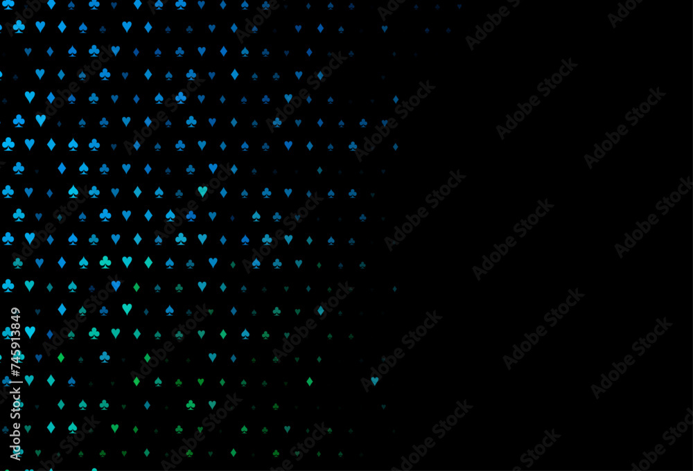 Dark blue, green vector background with cards signs.