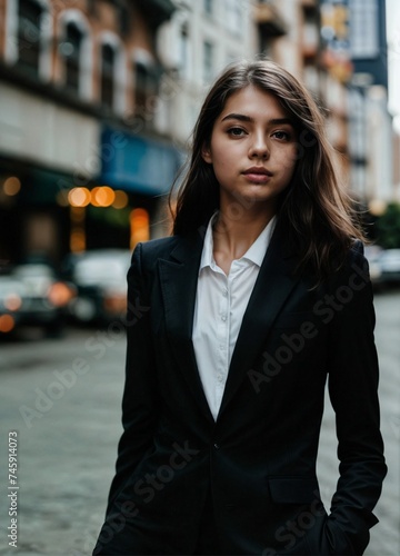 A young, pretty girl from the city, beautiful, expressive eyes. Girl on a walk