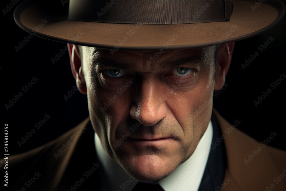 Old fashioned detective or mafia man woman in retro style hat Generative AI picture portrait