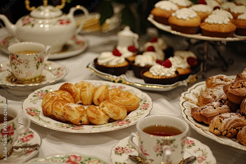 Cakes and pastries on a table at a wedding party. Cakes and pastries on a table at a wedding party.
