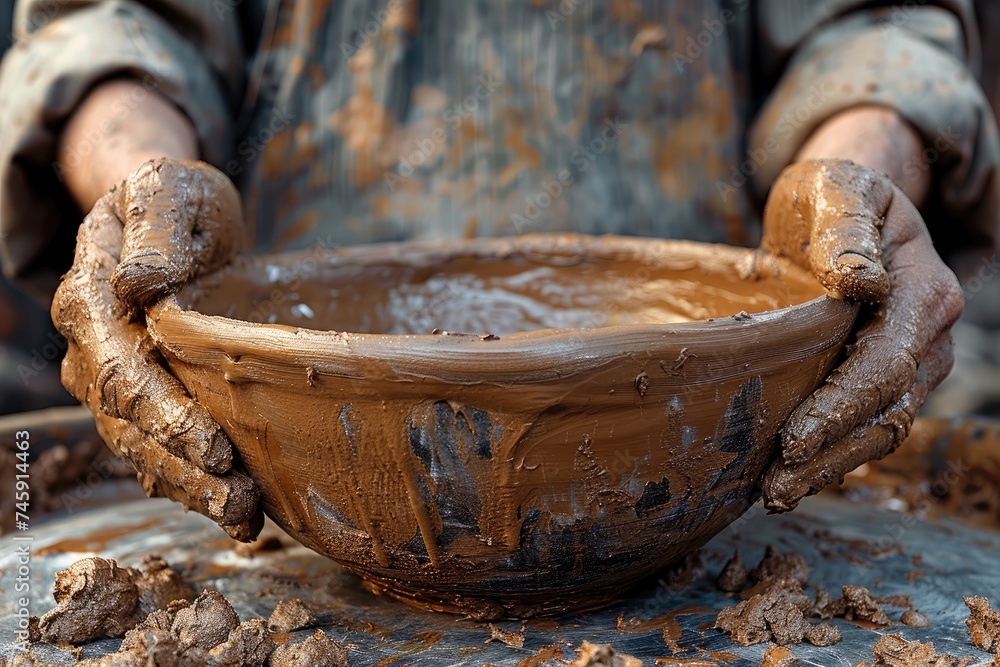 Muddy Hands Shaping Clay Bowl: Artisan Pottery Creation Muddy Hands Shaping Clay Bowl: Artisan Pottery Creation