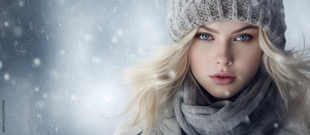 Elegant Woman Embracing Winter Fashion with Hat and Scarf in Isolated Studio Shot Elegant Woman Embracing Winter Fashion with Hat and Scarf in Isolated Studio Shot