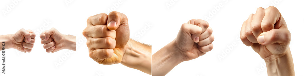 A diverse set of human fists showing different thumb positions, isolated on a transparent background. A diverse set of human fists showing different thumb positions, isolated on a transparent background.