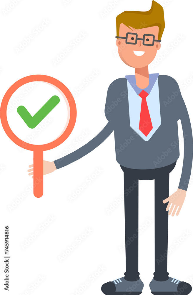 Office Worker Character Showing Check Mark
