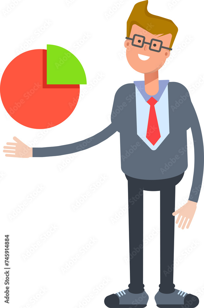 Office Worker Character Holding Pie Chart
