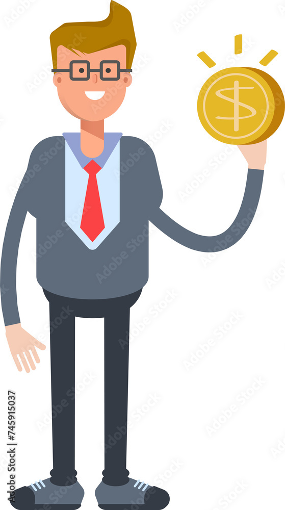 Office Worker Character Holding Dollar Coin
