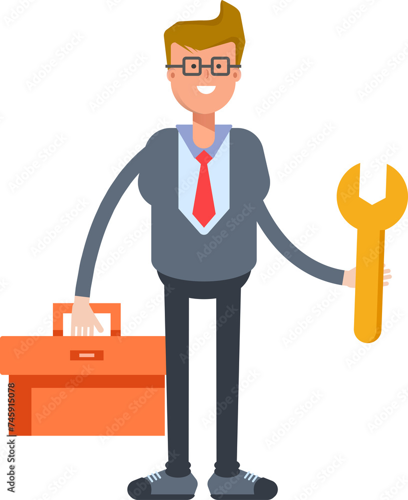 Office Worker Character Holding Toolbox and Wrench
Office Worker Character Holding Toolbox and Wrench