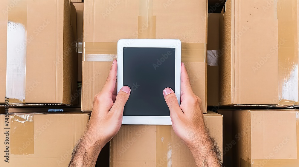 Online store seller's hands with tablet PC. Multitasking hands, turning orders into deliveries. Online store seller's hands with tablet PC. Multitasking hands, turning orders into deliveries.