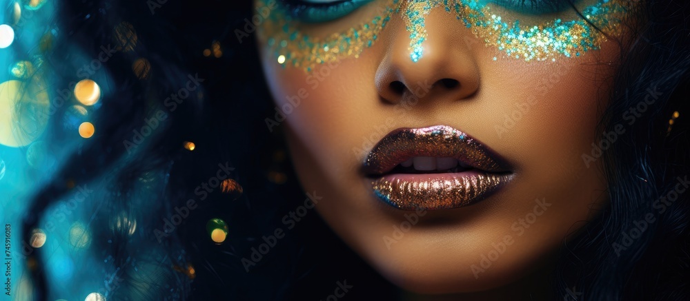 Radiant Indian Woman Adorned with Glitter Makeup Adds Glamour to Her Look Radiant Indian Woman Adorned with Glitter Makeup Adds Glamour to Her Look