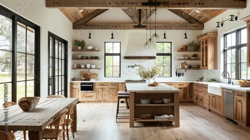Rustic elegance of a minimalist kitchen adorned with timeless wooden materials, rustic charm and minimalist design principles converge to create a cozy and inviting space for culinary exploration