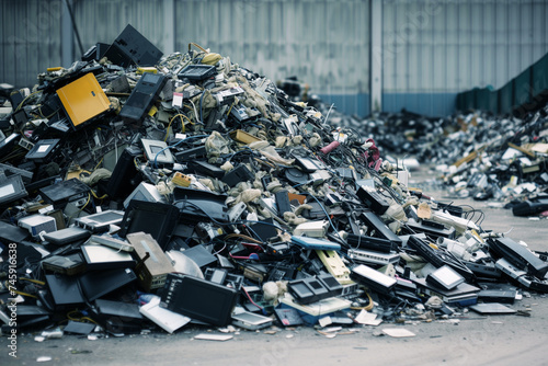 heap of assorted electronic waste in a recycling plant photo