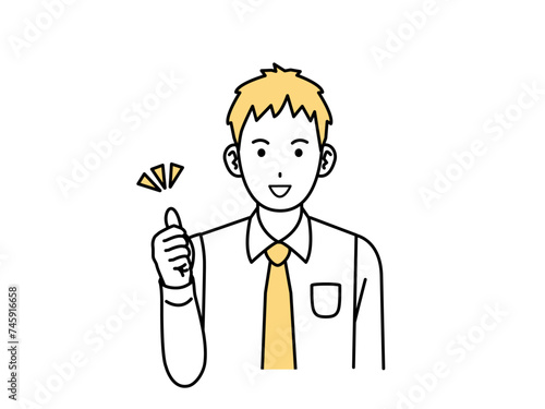 グッドなサインを出す若い会社員の男性のイラスト