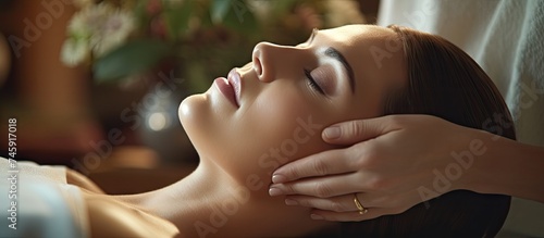 Serene Woman Enjoying a Relaxing Facial Massage at a Beauty Salon