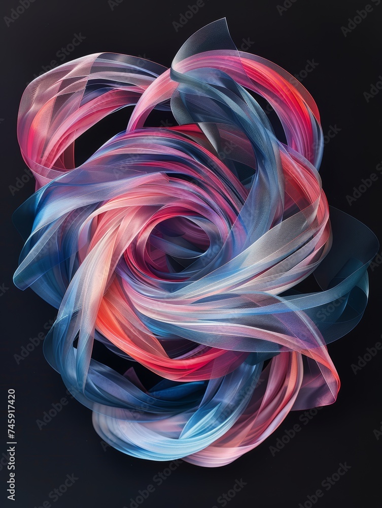 Ethereal colorful ribbons, dynamic abstract art in motion