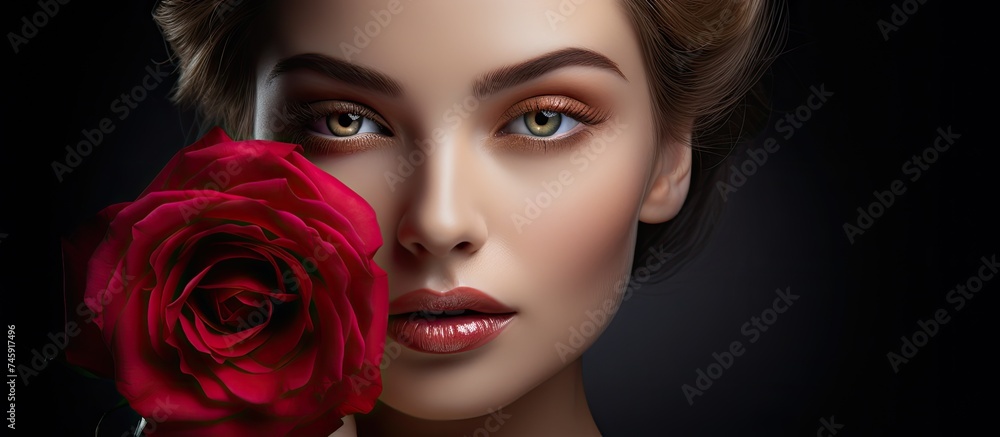 Sensual Beauty: Woman Showcasing Elegance with a Rose Gracefully in her Mouth